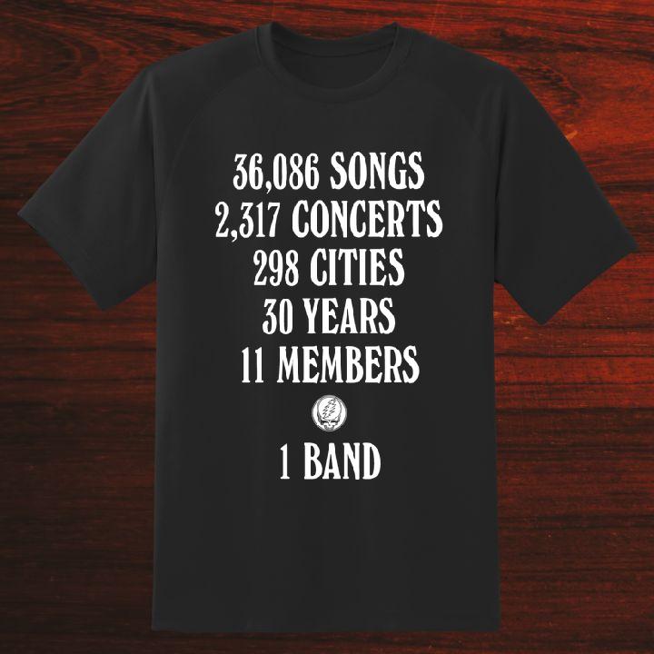 Songs 36086 Concerts 2317 Cities 298 Years 30 Members 11 Grateful Dead Logo Shirt