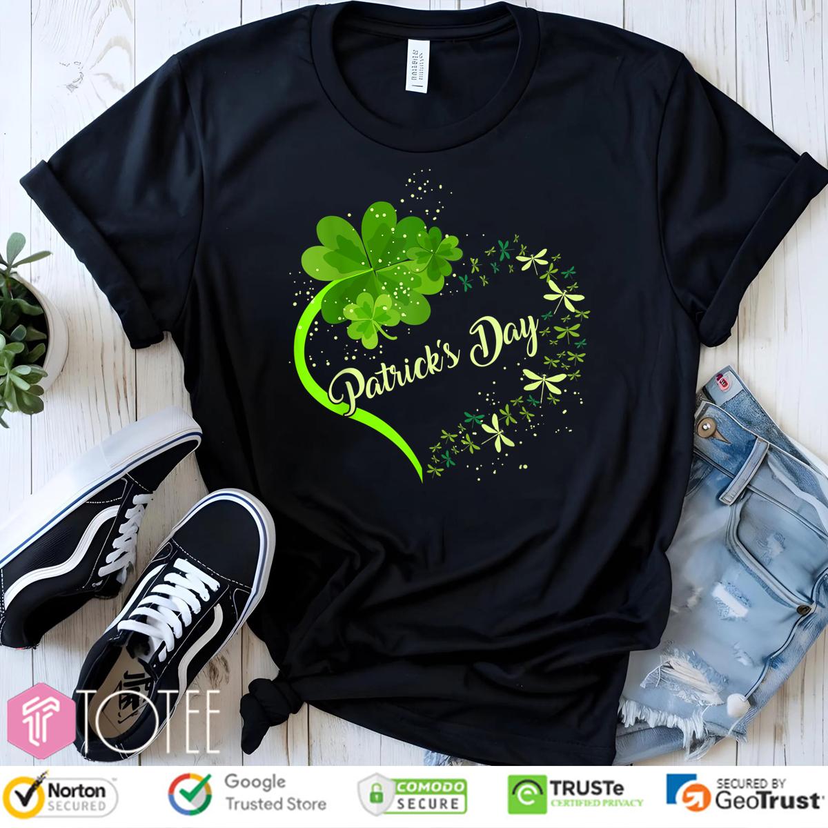 Love Dragonfly Irish Shamrock St. Patricks Day Clover Heart T-Shirt