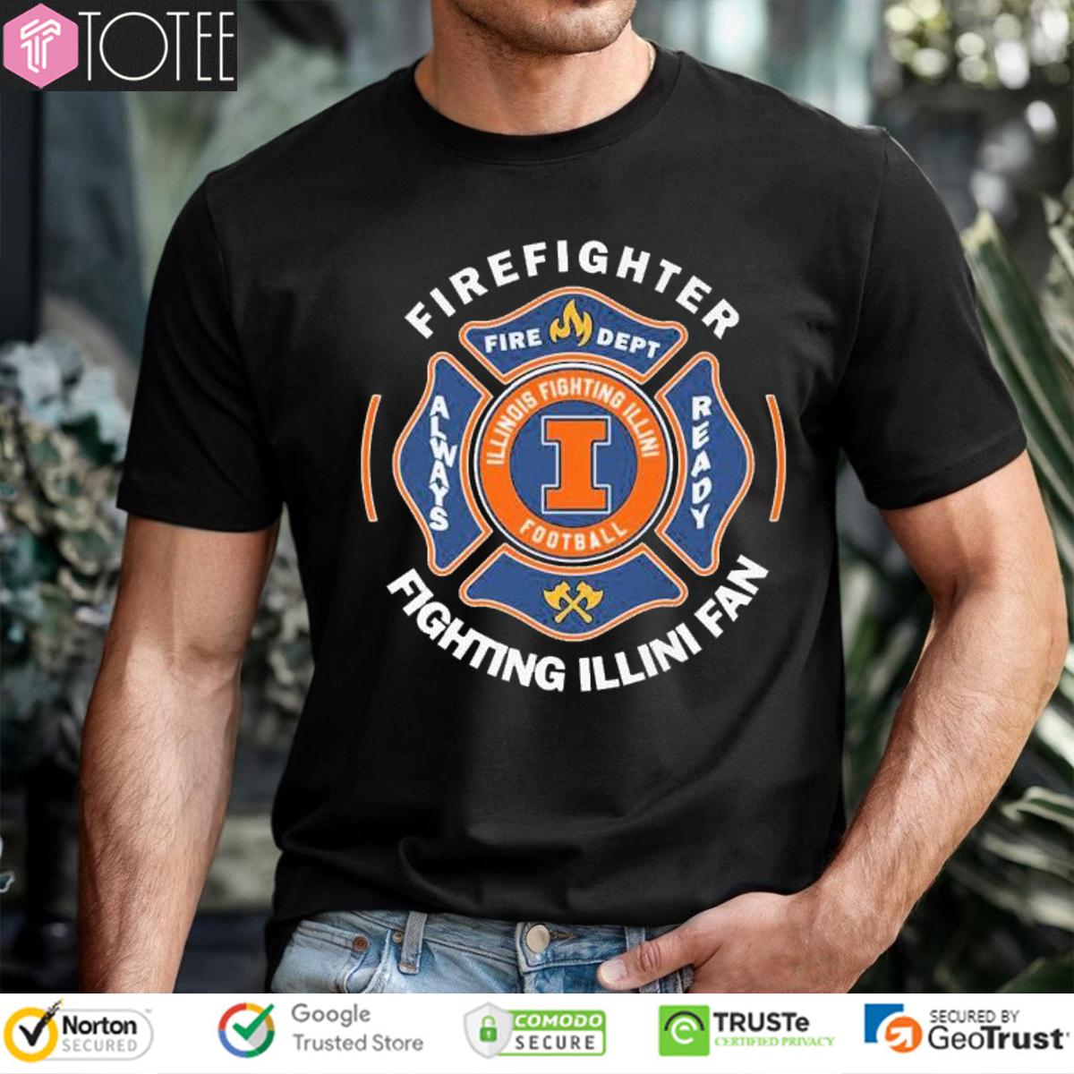 Fire Dept Illinois Fighting Illini Logo Football Firefighter T-Shirt