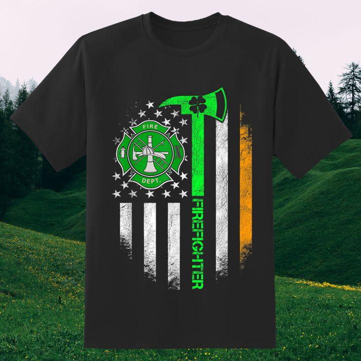 Fire Dept Irish Firefighter St. Patrick's Day American Flag T-Shirt