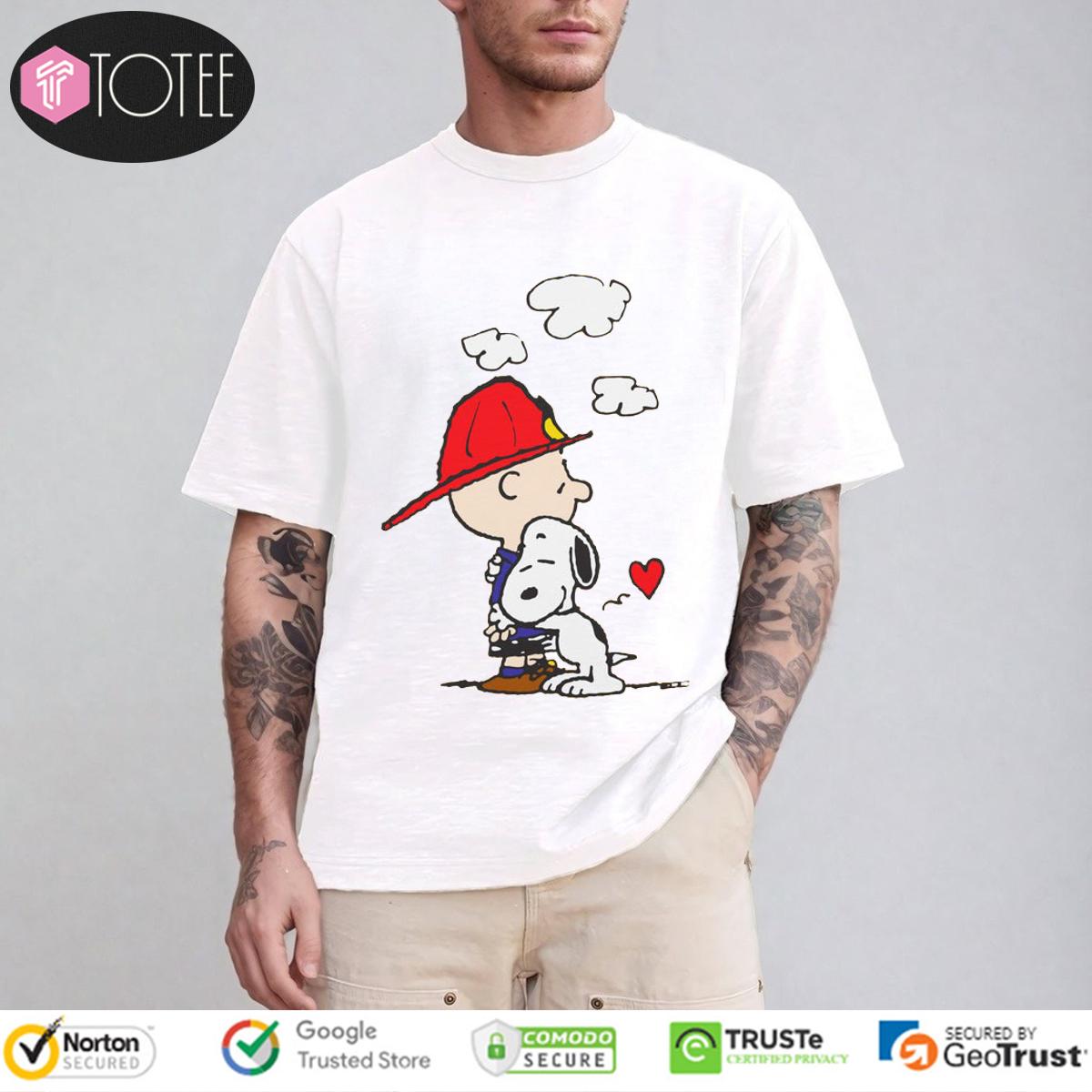Peanuts Firefighter Snoopy Hug Charlie Brown T-Shirt