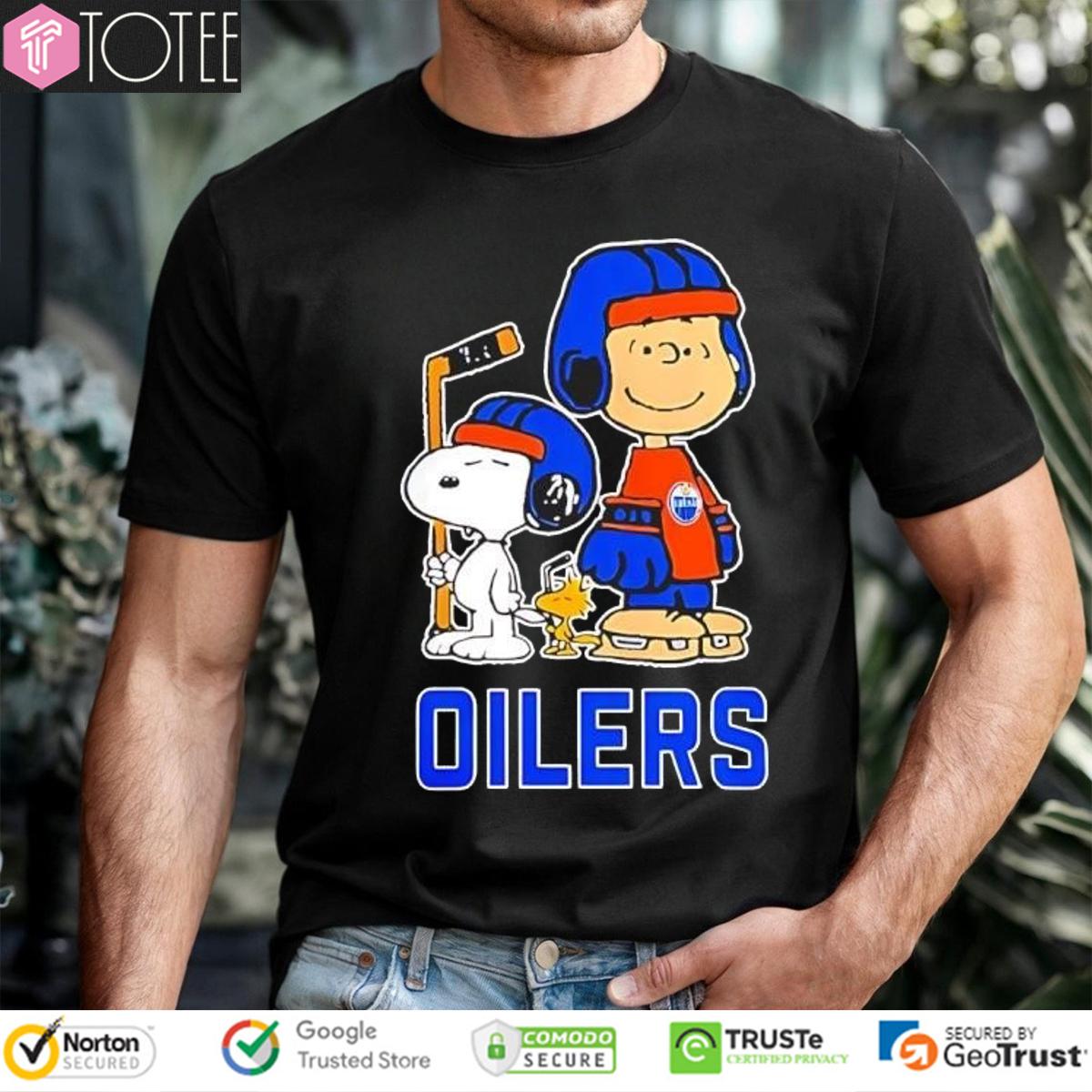 Snoopy Charlie Brown Woodstock Edmonton Oilers Ice Hockey T-Shirt