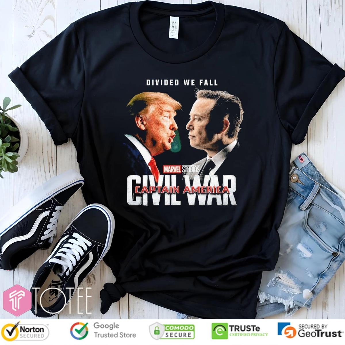 Trump Vs Elon Musk Civil Wars Divided We Fall T-shirt