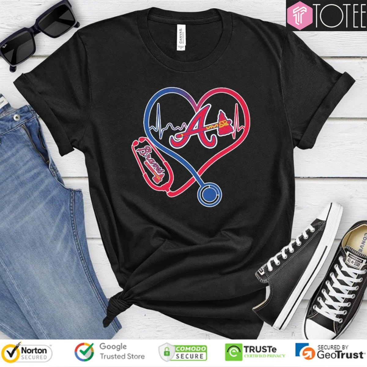 Stethoscope Heartbeat Nurse Atlanta Braves Baseball T-shirt