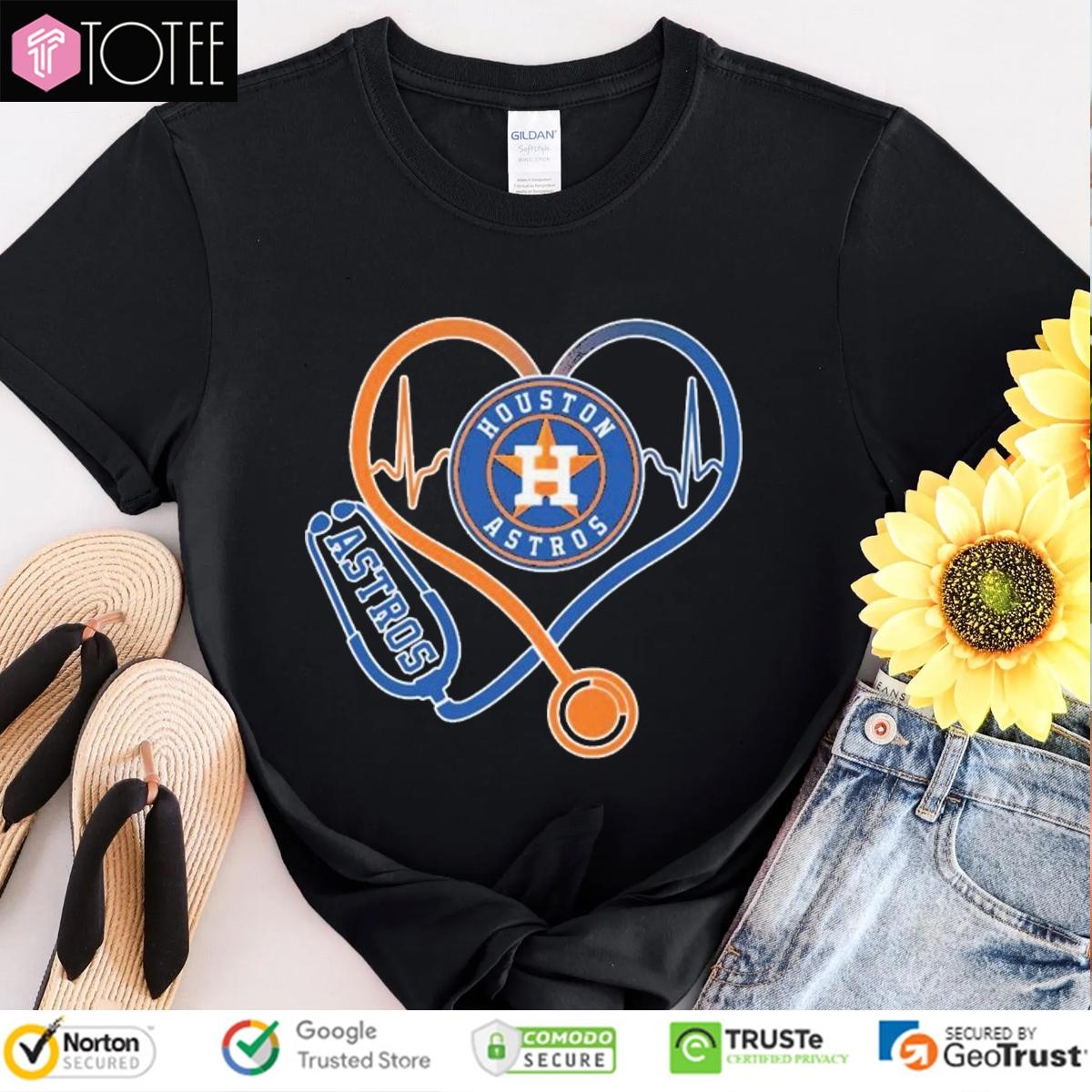 Stethoscope Heartbeat Nurse Houston Astros Baseball T-shirt