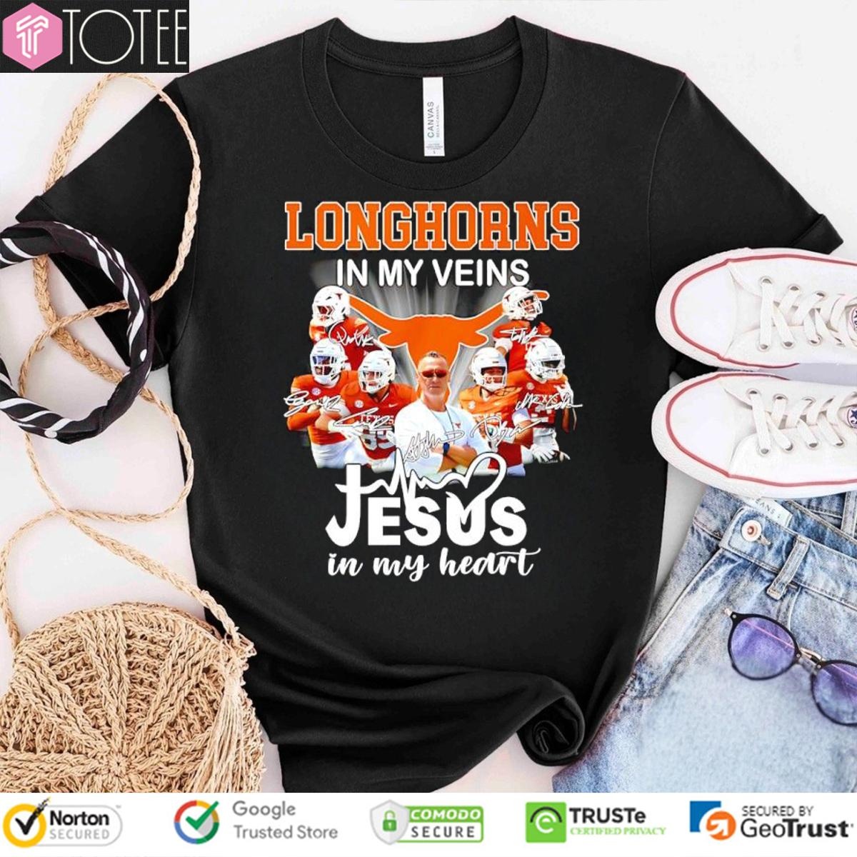 In My Veins Jesus In My Heart Texas Longhorns T-shirt