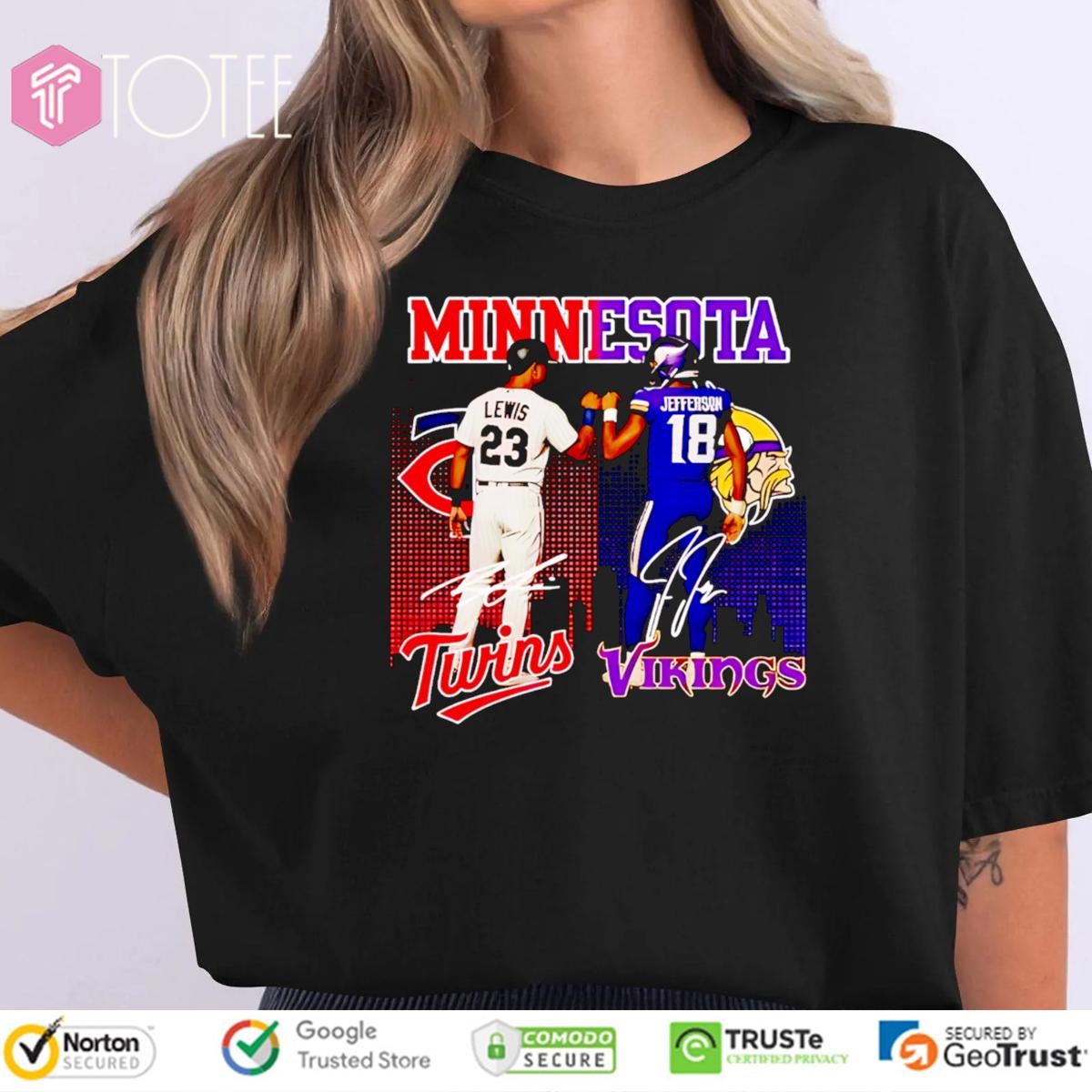 Minnesota Sports Teams Twins And Vikings Lewis And Jefferson Signatures T-shirt